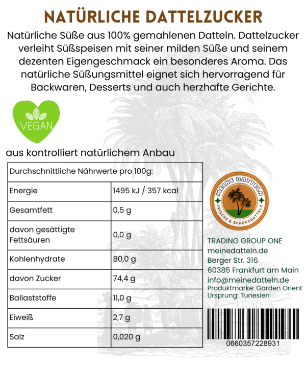 Dattelzucker 100% Natürlich 500 g – Bild 2